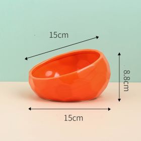 Pet Supplies Bowl Ceramic Cat Bowl Dog Bowl Oblique Mouth (Color: Yellow and Black Polka Dot Ruffle: Red)