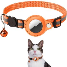 Reflective Collar Waterproof Holder Case For Airtag Air Tag Airtags Protective Cover Cat Dog Kitten Puppy Nylon Collar (Color: Yellow and Black Polka Dot Ruffle: Orange)