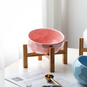 Pet bowl oblique mouth cat bowl food bowl dog bowl method bucket food bowl (Color: Yellow and Black Polka Dot Ruffle: Pink)