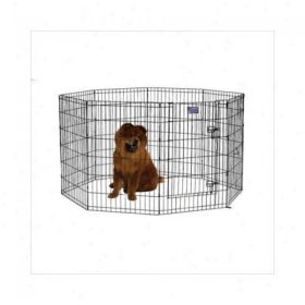 Black E-Coat Pet Exercise Pen with Walk-Thru Door 8 Panels (Color: Yellow and Black Polka Dot Ruffle: Black)
