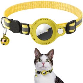 Reflective Collar Waterproof Holder Case For Airtag Air Tag Airtags Protective Cover Cat Dog Kitten Puppy Nylon Collar (Color: Yellow and Black Polka Dot Ruffle: Yellow)