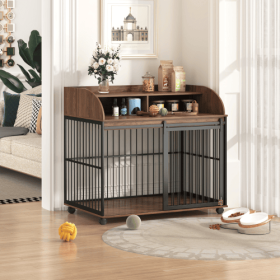 The Wooden Kennel Kennel Is Suitable For Large Medium-sized Dogs (Color: Yellow and Black Polka Dot Ruffle: Brown)