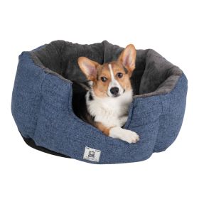 Chill Kuzzi FIR Round Bed (Color: Yellow and Black Polka Dot Ruffle: Blue)