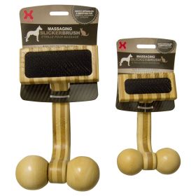 Massaging Pet Slicker Brush (Color: Yellow and Black Polka Dot Ruffle: Brown)