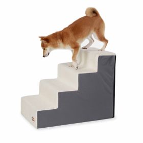 Pet Stair Steps 4 Stair (Color: Yellow and Black Polka Dot Ruffle: Gray)