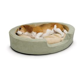 Thermo Snuggly Sleeper Oval Pet Bed (Color: Yellow and Black Polka Dot Ruffle: Sage)