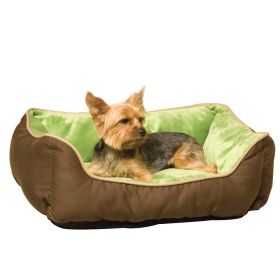 Lounge Sleeper Self-Warming Pet Bed (Color: Yellow and Black Polka Dot Ruffle: Mocha / Green)