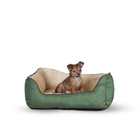 Lounge Sleeper Self-Warming Pet Bed (Color: Yellow and Black Polka Dot Ruffle: Sage / Tan)