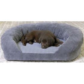 Ortho Bolster Sleeper Pet Bed (Color: Yellow and Black Polka Dot Ruffle: Gray Velvet)