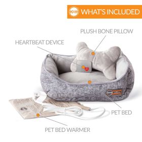 Mother's Heartbeat Heated Puppy Pet Bed with Bone Pillow (Color: Yellow and Black Polka Dot Ruffle: Gray)