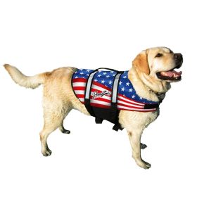 Nylon Dog Life Jacket (Color: Yellow and Black Polka Dot Ruffle: Flag)