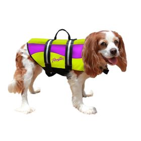 Neoprene Dog Life Jacket (Color: Yellow and Black Polka Dot Ruffle: Yellow / Purple)