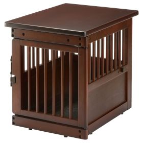 Wooden End Table Dog Crate (Color: Yellow and Black Polka Dot Ruffle: Dark brown)