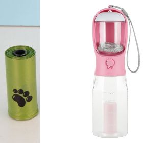Portable Cat Dog Water Bottle Food Feeder Drinker Poop Dispenser 3 In 1 Leak-proof Multifunctional Dog Water Bottle Pet Products (Color: Yellow and Black Polka Dot Ruffle: Pink)