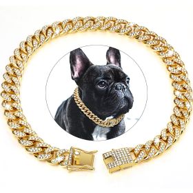 Dog Chain Crystal Artificial Diamondoid Dog Collar Walking Metal Chain Collar With Secure Buckle (Color: Yellow and Black Polka Dot Ruffle: Rose Gold, size: M)