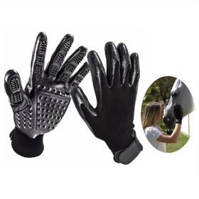 Pet Hair Removal Gloves; Pet Grooming Gloves; Bathing; Hair Remover Gloves; Gentle Brush for Cats; Dogs; and Horses (Color: Yellow and Black Polka Dot Ruffle: Yellow, size: NO.10)