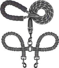 Dual Dog Leash; Double Dog Leash; 360 Swivel No Tangle Walking Leash; Shock Absorbing Bungee for Two Dogs (Color: Yellow and Black Polka Dot Ruffle: Black, size: length)