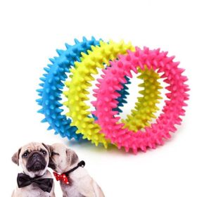 Pet Dog Toy Non-Toxic Rubber Cute Round Play Durable To Chew Toys Dog Tooth Cleaning Molar Training Safe Toy Pet Supplies (Color: Yellow and Black Polka Dot Ruffle: Blue)