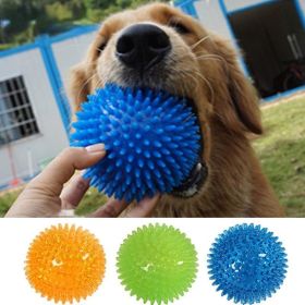 Pet Dog Toys Cat Puppy Sounding Toy Polka Squeaky Tooth Cleaning Ball TPR Training Pet Teeth Chewing Toy Thorn Balls Accessories (Color: Yellow and Black Polka Dot Ruffle: Green, size: S-6.5CM)