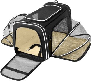 Pet Carrier Expandable Foldable Soft Dog Bag Backpack 5 Open Doors Reflective Tapes Pet Travel Bag Carrier for Cats (Color: Yellow and Black Polka Dot Ruffle: Black)