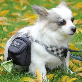 Pet Dog treat pouch Portable Multifunction Dog training bag Outdoor Travel Dog Poop Bag Dispenser Durable Pet accessories (Color: Yellow and Black Polka Dot Ruffle: Gray)