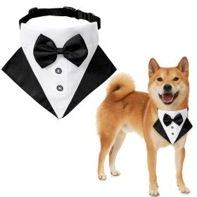 wedding suit dog collar pet saliva towel dog wedding triangle scarf (Color: Yellow and Black Polka Dot Ruffle: Blue and black triangle scarf collar set, size: L)