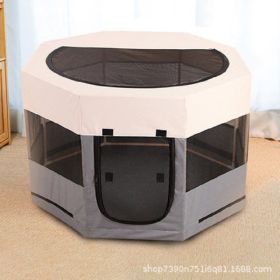 Portable Pet Soft Playpen;  Pop up Tent Indoor & Outdoor Use Durable Paw Kennel Cage;  Waterproof Bottom Removable Top Puppy Pen (Color: Yellow and Black Polka Dot Ruffle: Gray)