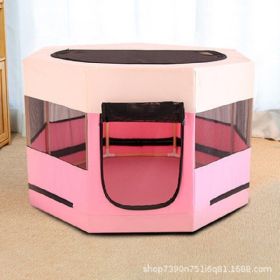 Portable Pet Soft Playpen;  Pop up Tent Indoor & Outdoor Use Durable Paw Kennel Cage;  Waterproof Bottom Removable Top Puppy Pen (Color: Yellow and Black Polka Dot Ruffle: Pink)