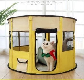 Portable Pet Soft Playpen;  Pop up Tent Indoor & Outdoor Use Durable Paw Kennel Cage;  Waterproof Bottom Removable Top Puppy Pen (Color: Yellow and Black Polka Dot Ruffle: Yellow)