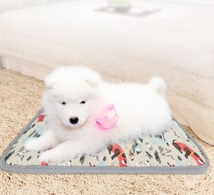 Pet Heating Pad Dog Electric Waterproof Mat Warming Bed Indoor Heated Bed (Color: Yellow and Black Polka Dot Ruffle: Gray, size: small)
