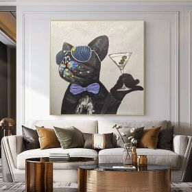 Handmade Oil Painting Custom Abstract French Bulldog Oil Painting on Canvas Original Funny Pet Painting Modern Living room Wall Decor Modern Cute Dog (Style: 1, size: 120x120cm)