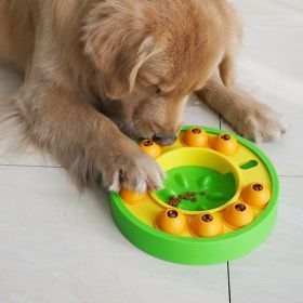 Dog Pets Puzzle Toys Slow Feeder Interactive Increase Puppy IQ Food Dispenser Slowly Eating NonSlip Bowl Pet Dogs Training Game (Color: Yellow and Black Polka Dot Ruffle: Green Roulette)