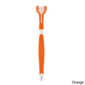 Three Sided Pet Toothbrush Three-Head Multi-angle Toothbrush Cleaning Dog Cat Brush Bad Breath Teeth Care Tool (Color: Yellow and Black Polka Dot Ruffle: B02)