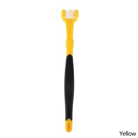 Three Sided Pet Toothbrush Three-Head Multi-angle Toothbrush Cleaning Dog Cat Brush Bad Breath Teeth Care Tool (Color: Yellow and Black Polka Dot Ruffle: B05)