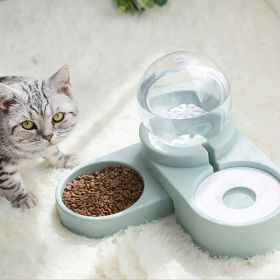 Large Pet Feeder Automatic Drinking Fountain and Food Bowl Pet Water Dispenser with Mouth Separator (Color: Yellow and Black Polka Dot Ruffle: Blue)