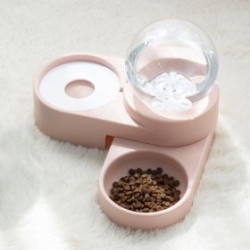 Large Pet Feeder Automatic Drinking Fountain and Food Bowl Pet Water Dispenser with Mouth Separator (Color: Yellow and Black Polka Dot Ruffle: Pink)