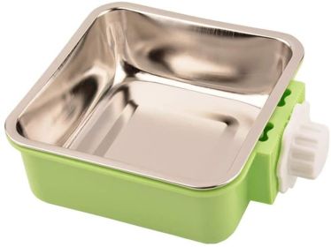 Stainless Steel Pet Crate Bowl Removable Cage Hanging Bowls with Bolt Holder for Pets (Color: Yellow and Black Polka Dot Ruffle: Green)