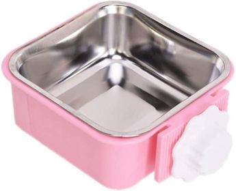 Stainless Steel Pet Crate Bowl Removable Cage Hanging Bowls with Bolt Holder for Pets (Color: Yellow and Black Polka Dot Ruffle: Pink)
