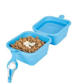 Silicone Collapsible Pet Bowl Double Portable Travel Bowl Equipped with Aluminum Hook Clip (Color: Yellow and Black Polka Dot Ruffle: Blue)