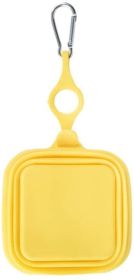 Silicone Collapsible Pet Bowl Double Portable Travel Bowl Equipped with Aluminum Hook Clip (Color: Yellow and Black Polka Dot Ruffle: Yellow)