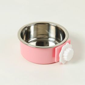 Removable Hanging Food Stainless Steel Water Bowl Cage Bowl for Dogs Cats Birds Small Animals (Color: Yellow and Black Polka Dot Ruffle: Pink)