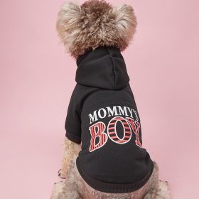 Pet Hoodie For Small & Medium Dogs; "Mommy's Boy" Pattern Dog Hoodie; Winter Pet Apparel (Color: Yellow and Black Polka Dot Ruffle: ROYAL BLUE, size: M)