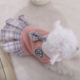 Sweet Bowknot Dog Sweater Dress; Winter Warm Pet Clothes; Costume For Small Medium Large Dog & Cat (Color: Yellow and Black Polka Dot Ruffle: Pink, size: XS)