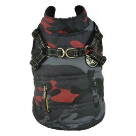 Camouflage Red Pattern Reflective Chest Harness With Traction Buckle Zipper Pet Cotton Clothes (Color: Yellow and Black Polka Dot Ruffle: Red, size: XL)