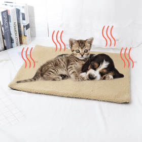 Self Heating Pet Mat; Non-Electric Pet Warming Pad; Self Warming ; Extra Warm Pet Mats For Dog & Cat (Color: Yellow and Black Polka Dot Ruffle: Khaki, size: 60*45cm/23.6*17.7in)