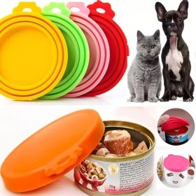 Pet Food Can Covers; Universal Safe Silicone Dog & Cat Food Can Lids; pack of 2 (Color: Yellow and Black Polka Dot Ruffle: Deep Blue)