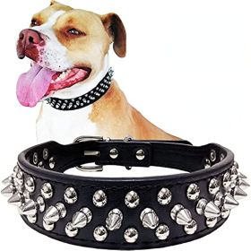 Adjustable Microfiber Leather Spiked Studded Dog Collar with a Squeak Ball Gift for Small Medium Large Pets Like Cats/Pit Bull/Bulldog/Pugs/Husky (Color: Yellow and Black Polka Dot Ruffle: Black, size: L(15"-18.5" / 38cm-47cm))
