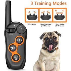 Dog Training Collar; 100% Waterproof Dog Shock Collar with Remote Range 1300ft; 3 Training Modes; Beep; Shock; Vibration; Rechargeable Electric Shock (Color: Yellow and Black Polka Dot Ruffle: 1 receptore set)