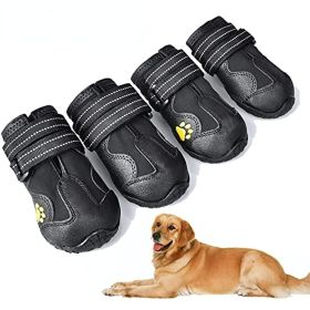 Dog Boots; Waterproof Dog Shoes; Dog Booties with Reflective Rugged Anti-Slip Sole and Skid-Proof; Outdoor Dog Shoes for Medium Dogs 4Pcs (Color: Yellow and Black Polka Dot Ruffle: Black, size: Size 1)