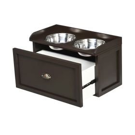 Elevated Dog Bowls Stand with 2 Stainless Steel Bowls (Color: Yellow and Black Polka Dot Ruffle: Brown, Type: Pet Supplies)